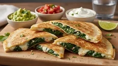 Um almoço delicioso em 10 minutos: uma quesadilla suculenta com alho e espinafre
